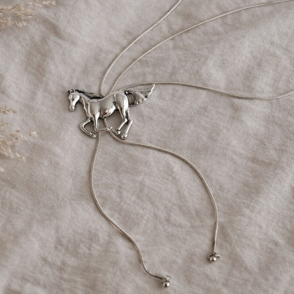 Silver Horse Lariat Necklace | Adjustable Western Equestrian Y Necklace 🐎 - Picture 3 of 7